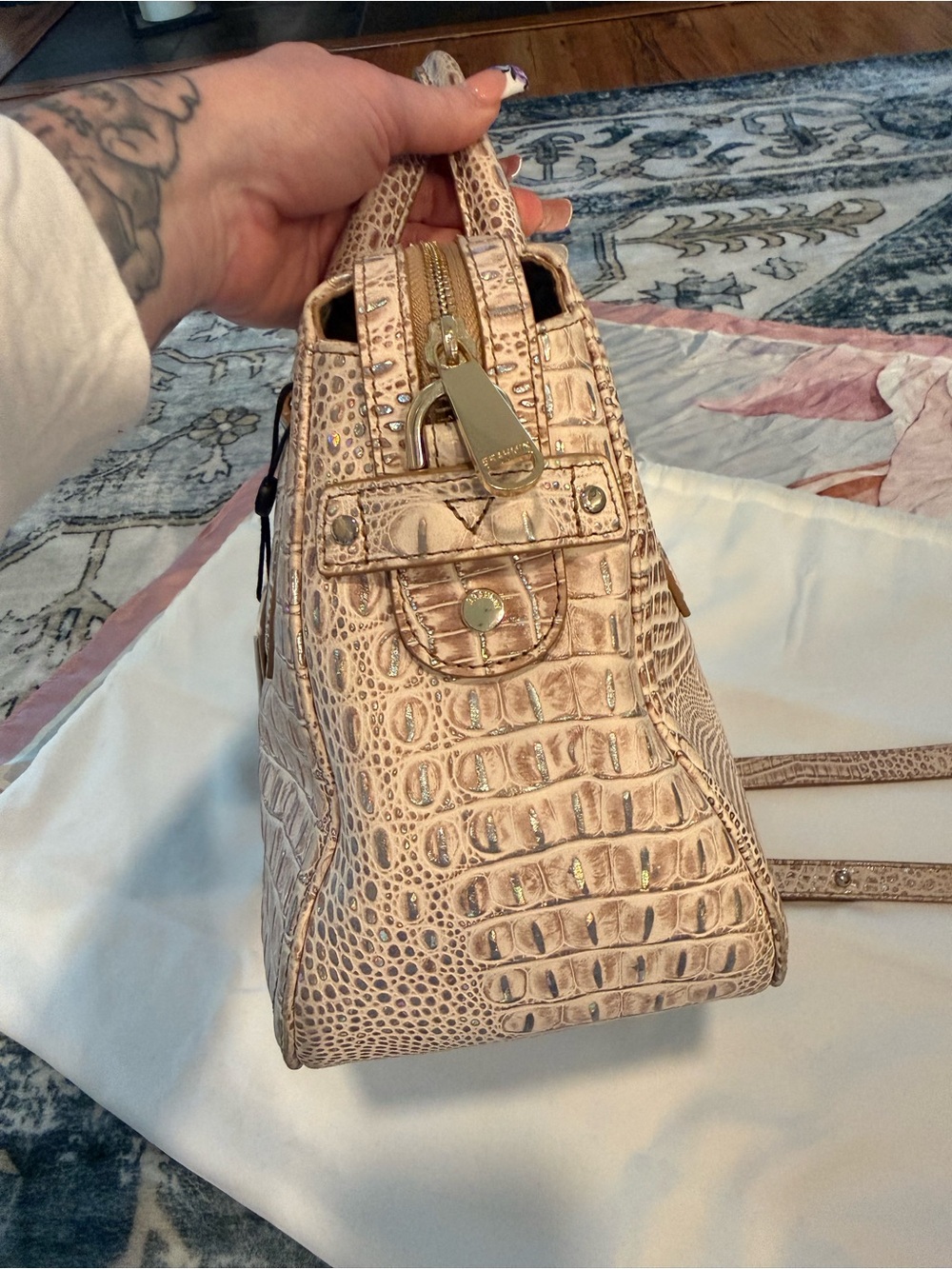 Brahmin Taupe Croc-Embossed Leather Satchel with Matching ID Pouch NWT - Picture 15 of 17